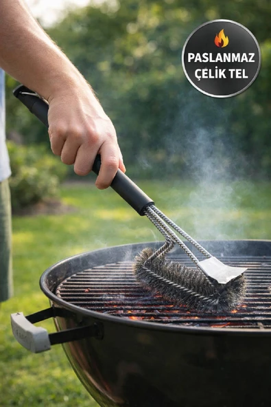 Paslanmaz Çelik Mangal Izgara Temizleme Fırçası Uzun Saplı Tel Grill Fırça 44 cm ürün görseli 1