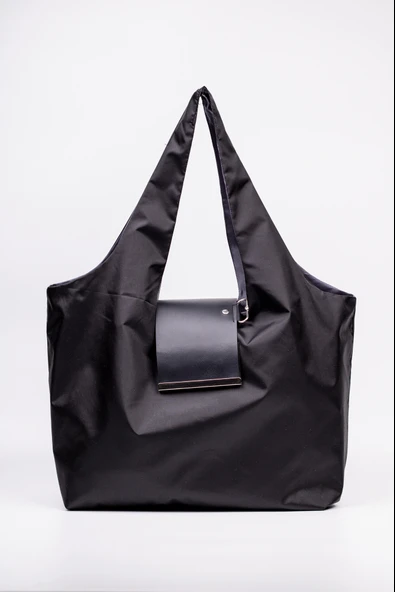 Omuz Çantası Siyah 50x60 cm Katlanabilir Büyük Boy Paraşüt Kumaş Hafif Günlük Tote ürün görseli 1