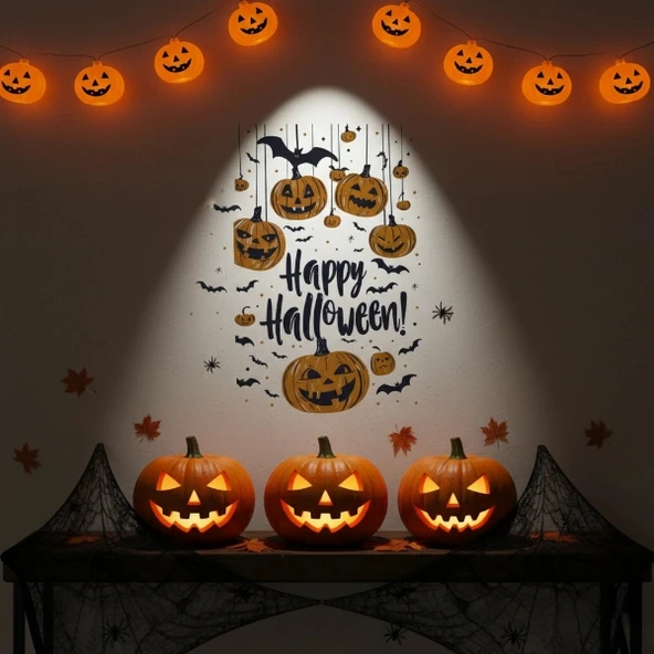 Halloween Temalı Balkabaklı Duvar Sticker Seti ürün görseli 1