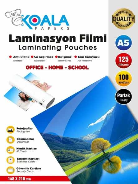 A5 Boyut Laminasyon Kaplama Filmi 125 micron 100'Lü Paket ürün görseli 1