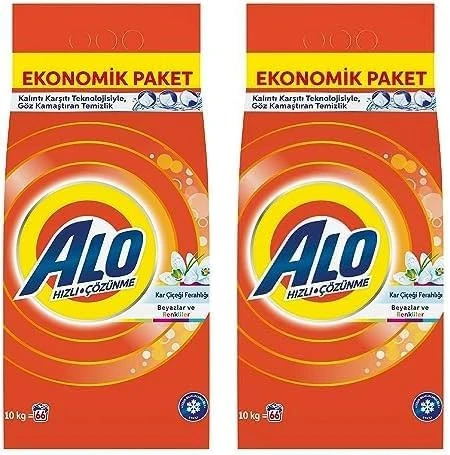 Alo 10 Kg Kar Çiçeği Ferahlğı Beyazlar ve Renkliler Hızlı Çözülme Toz Deterjan 10 kg x 2 Adet ürün görseli 1