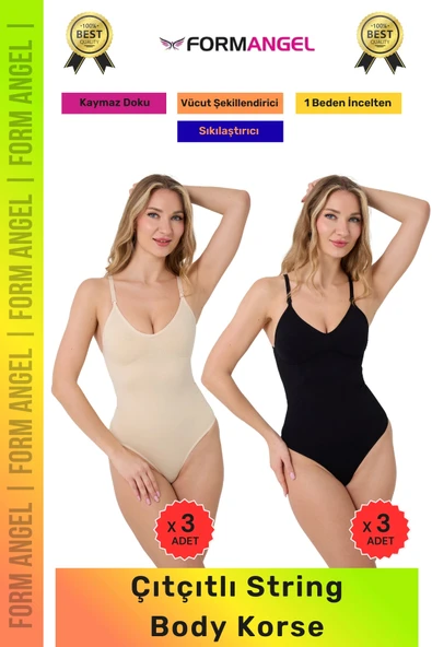 #Korse İz Bırakmayan Kaymaz Seamless Toparlayıcı Dikişsiz Kadın Çıtçıtlı String Body Korse 6'lı Set ürün görseli 1
