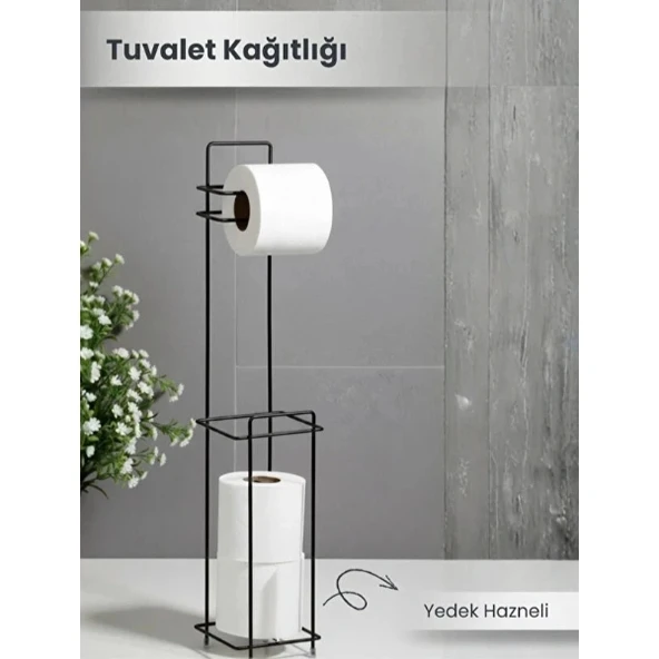 Siyah Standlı Yedek Hazneli Tuvalet Kağıtlığı ürün görseli 1