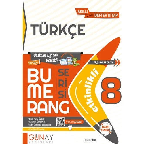 Günay 8.Sınıf Bumerang Türkçe Etkinlikli Akıllı Defter Kitap ürün görseli 1