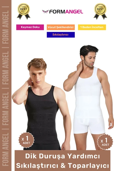 #ErkekKorse Dik Duruş Vücut Bel Göğüs Toparlayıcı Göbek Sıkılaştırıcı Erkek Korse Atlet 2'li Set ürün görseli 1