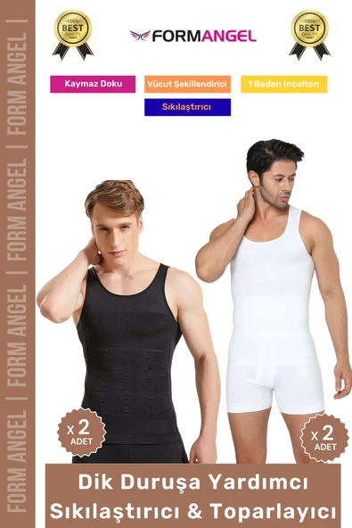 #ErkekKorse Dik Duruş Vücut Bel Göğüs Toparlayıcı Göbek Sıkılaştırıcı Erkek Korse Atlet 4'lü Set ürün görseli 1