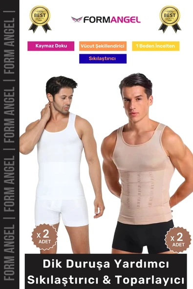 #ErkekKorse Dik Duruş Vücut Bel Göğüs Toparlayıcı Göbek Sıkılaştırıcı Erkek Korse Atlet 4'lü Set ürün görseli 1