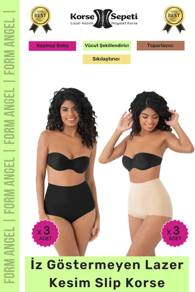 #Korse İz Yapmayan 2 Beden Küçülten Kaymaz Toparlayıcı Lazer Kesim Slip Korse 6'lı Set ürün görseli 1
