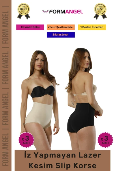 #Korse 2 Beden İncelten Toparlayıcı İz Göstermeyen Kaymaz Kadın Lazer Kesim Slip Korse 6'lı Set ürün görseli 1
