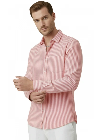 DeepSEA Slim Fit %100 Pamuk Çizgili Erkek Gömlek – Cepli Yazlık Yeni Sezon Gömlek 2602627 ürün görseli 1