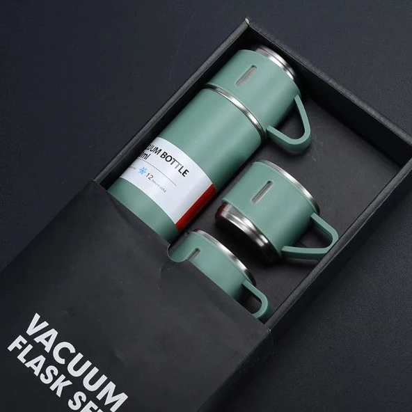 Paslanmaz Çelik Bardaklı Termos Seti 500 ML - Resim 2