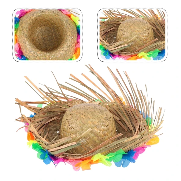 Natural Renkli Püsküllü Örme Hasır Hawaii Şapka ürün görseli 1