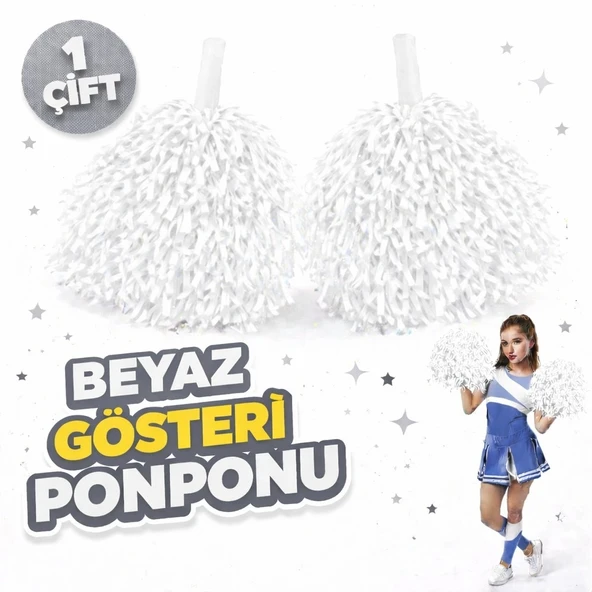 2 Adet Beyaz Okul Gösteri Ponponları Ekstra Dolgun ürün görseli 1