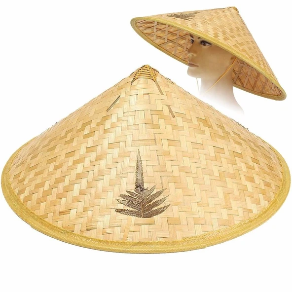 Naturel Renk Cambodia Kamboçyalı Vietnam Şapkası PVC Hasır ürün görseli 1