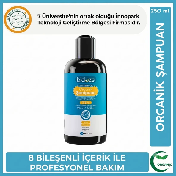 Bidoze Argan & Biotin Özlü Organik Şampuan 250 Ml. | Dökülme ve Kepek Karşıtı Onarıcı Bakım ürün görseli 1