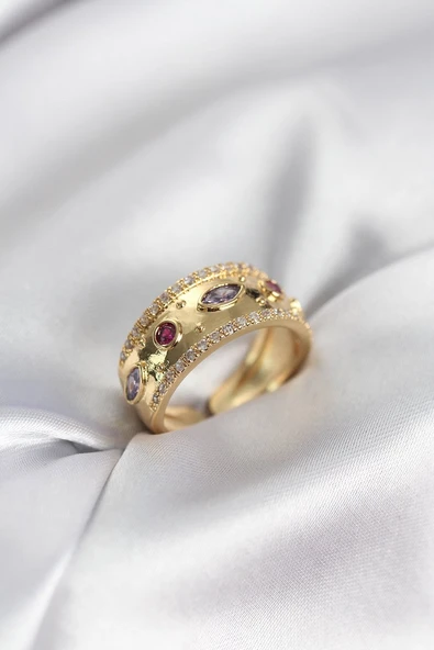 Gold Renk Zirkon Taşlı Vintage Kadın Yüzük - TJ-BYK3959 ürün görseli 1