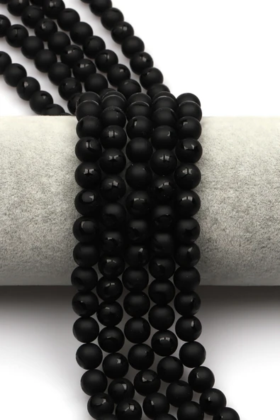 Ay Yıldız Desenli Mat Oniks Doğal Taş Dizi 8 mm Küre Kesim - DZ-0818 ürün görseli 1