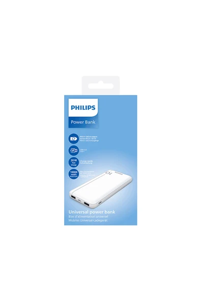 DLP1812PW 10.000 mAh 2xUSB-A  2.1A USB-C Çıkış PD Taşınabilir Şarj Cihazı Beyaz ürün görseli 1