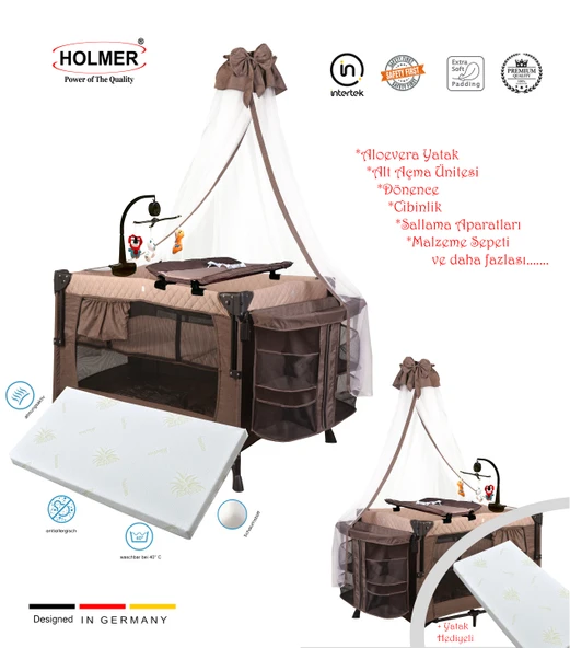Holmer YATAK HEDİYELİ ( Alt Değiştirme Aparatı, Cibinlik, Dönenceli Oyun Parkı/Park Yatak/Beşik ) ürün görseli 1