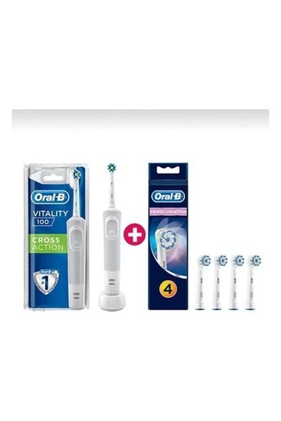 Oral-B D100 Cross Action Diş Fırçası+Sensitive 4'lü Yedek Başlık ürün görseli 1