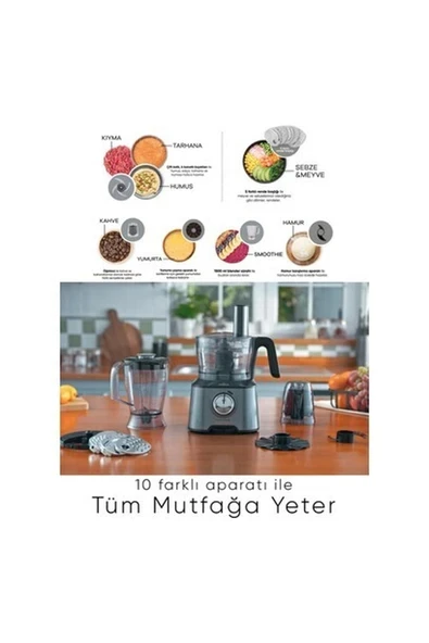 Karaca 10 In 1 Çok Amaçlı Mutfak Robotu | 2000W Güçlü Motor Performansı | 4 Kanatlı Doğrayıcı | 1,5lt Geniş Hazne + Onerous Mutfak Tartısı Hediye ürün görseli 1