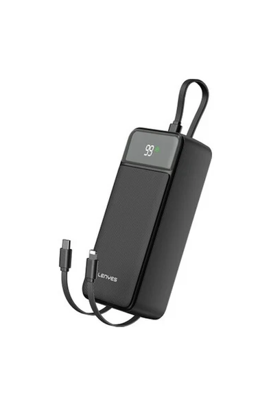 Lenyes Dijital LED Ekranlı Type-C ve Lightning Kablolu Powerbank Lenyes PX355D 22.5W 30.000MAH Siyah ürün görseli 1