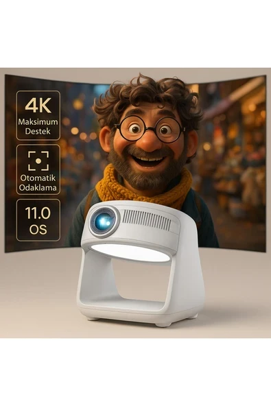 4K Destekli Akıllı Mini Projektör – Otomatik Odaklamalı, Wi-Fi ve Android 11.0 ürün görseli 1