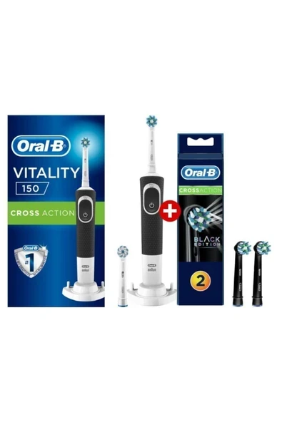 Oral-B Vitality D150 Şarj Edilebilir Diş Fırçası Cross Action+Siyah 2'li Yedek Başlık ürün görseli 1
