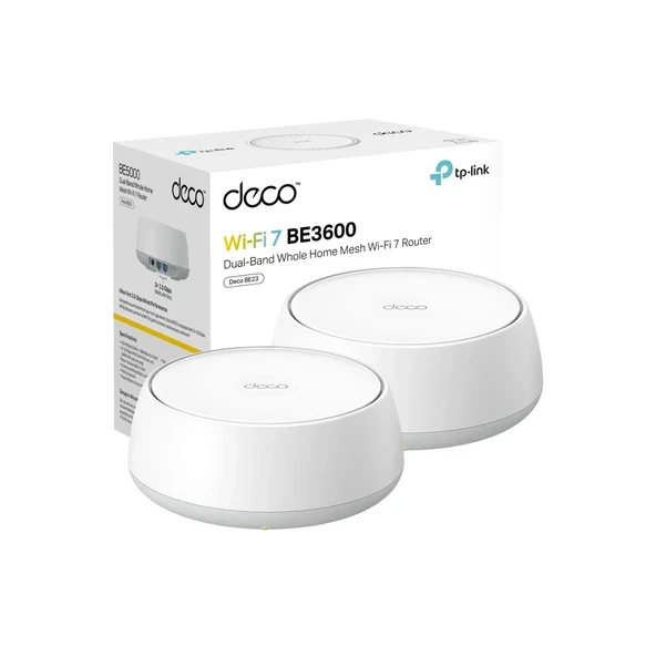 TP-Link Deco BE23 Çift Bantlı BE3600 WiFi 7 Mesh Wi-Fi Sistemi | 4 Akışlı 3,6 Gb/sn, 160 MHz | 4.500 Sq.Ft'ye kadar alanı kapsar | 2× 2.5G Bağlantı Noktaları Kablolu Ana Taşıyıcı | V... ürün görseli 1