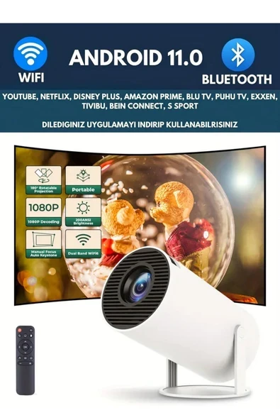 Taşınabilir Akıllı WIFI Mini Projektör, Bluetooth ile Ev ve Sinema Keyfi ürün görseli 1