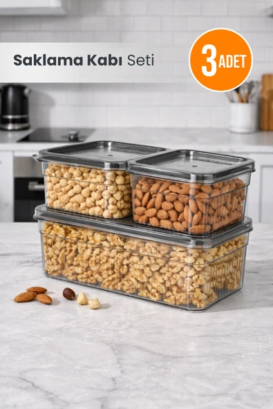 3'lü Saklama Kabı Seti - Buzdolabı Düzenleyici& Piknik Taşıma Kabı Seti (1,80lt x1 - 0,85lt x2) ürün görseli 1