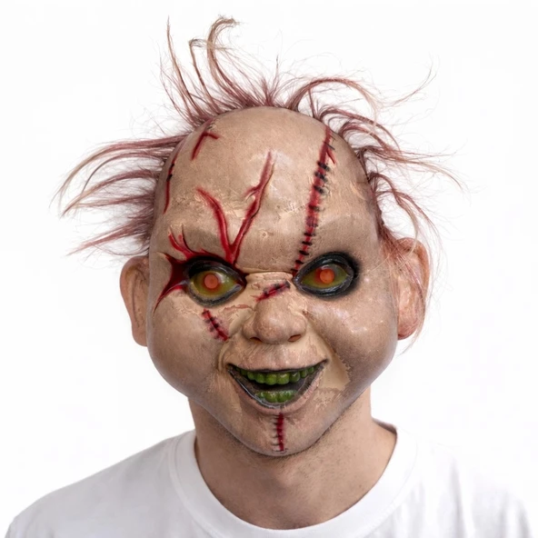 Saçlı Chucky Korku Maskesi – Gerçekçi Dikişli ve Detaylı Maske ürün görseli 1