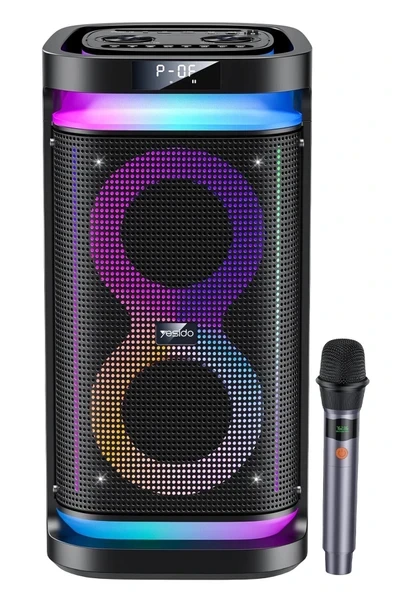 Bluetooth Hoparlör Bataryalı Dijital Parti Hoparlörü Mikrofon Hediyeli Işıklı Ses Bombası Radyo Usb ürün görseli 1