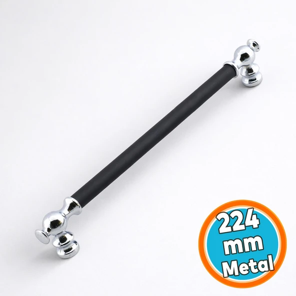 Mobilya Çekmece Mutfak Kapak Kulbu Dolap Dolabı Kulpları Kulpu 224 mm Krom Siyah Metal ürün görseli 1