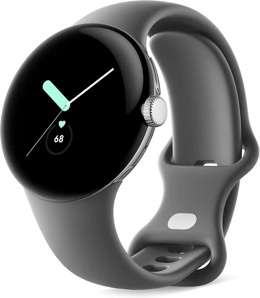 Google Pixel Watch, 41 mm Parlak Gümüş Kasa ve Kömür Aktif Bant, Android Akıllı Saat, Fitbit Aktivitesi, Fitness, Uyku, Kalp Atış Hızı Takibi, LTE Su... ürün görseli 1
