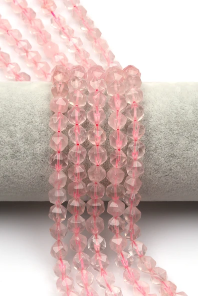 Pembe Kuvars Doğal Taş Dizi 8 mm Hexagonel Kesim - DZ-0823 ürün görseli 1