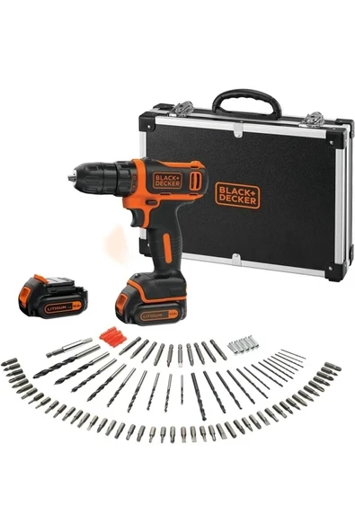 Black & Decker BDCDD12BAFC-QW 10.8V 1.5Ah Li-Ion Şarjlı Matkap Vidalama,Taşıma Çantası,100 Parça Aks. Seti ürün görseli 1