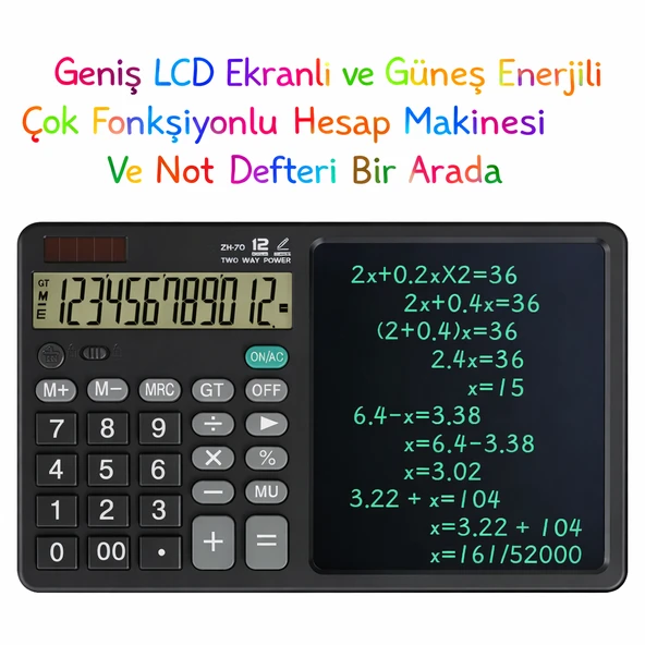 Geniş LCD Ekranlı ve Güneş Enerjili Ofis ve Eğitim İçin Çok Fonksiyonlu Hesap Makinesi Ve Not Defteri Bir Arada ürün görseli 1