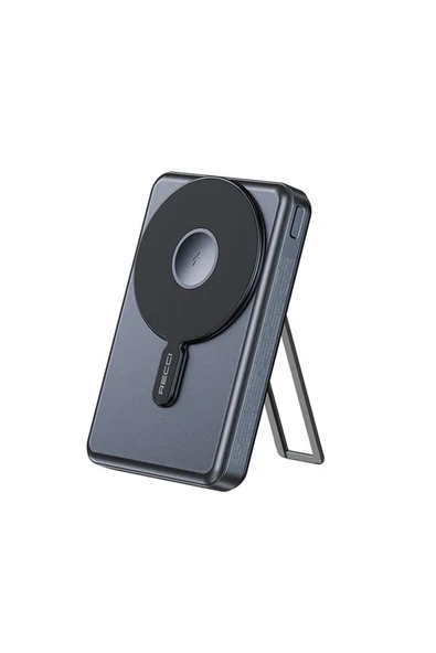 Recci RPB-W23 Pd 20W Standlı Type-C ve Lightning Kablolu Magsafe Powerbank 15W 10000mAh Siyah ürün görseli 1