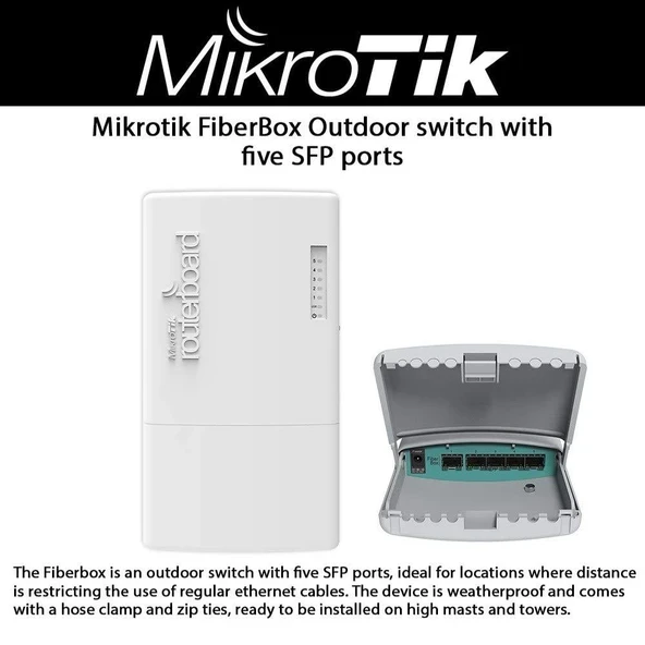 5 SFP Bağlantı Noktalı MikroTik FiberBox Dış Mekan Yönlendirici - 1 S-RJ01 Bakır Modül (CRS105-5S-FB) içerir ürün görseli 1