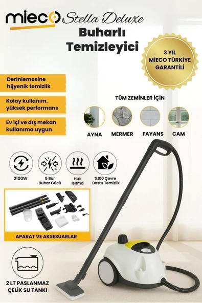 Stella Deluxe 5 Bar/ 2100W / Çok Fonksiyonlu 25 Parça Buharlı Temizleme Makinası - Beyaz ürün görseli 1