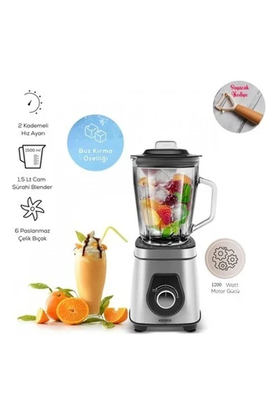 Karaca Smothiler, Milkshakeler, Sebze Suları Buz Kırıcı 1,5 Lt Cam Hazneli Smoothie Blender 1200WAAT Güç Inox Gövde ürün görseli 1