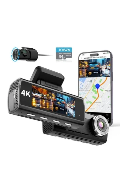 Kawa D8 2 Kameralı Ön / Arka 4K + 1080P Sony Starvis Sensörlü Türkçe Wi-Fi Gps'li Araç Kamerası ürün görseli 1
