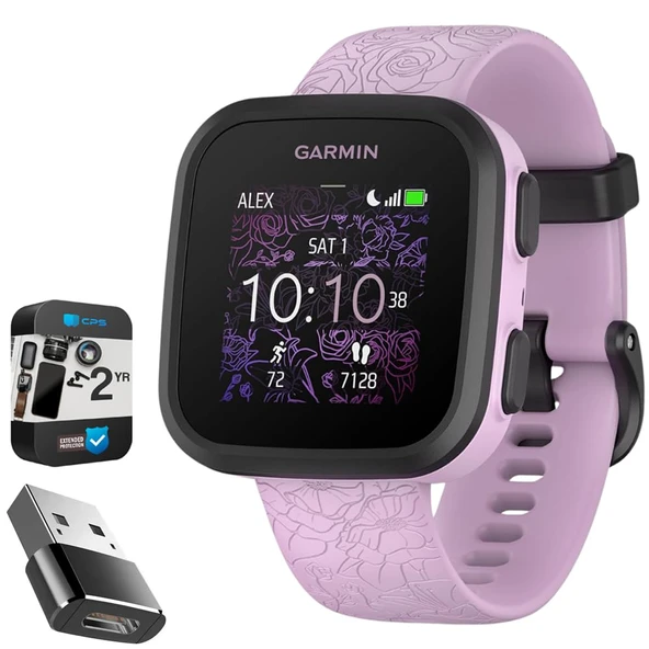 Garmin Bounce Kid Smartwatch Two-way Text & Voice Messaging, Lilac Floral 010-02448-01 | Resmi ABD Ortak Modeli | Sche with 2 YR CPS Advancedd Protection Pack & Converter ürün görseli 1