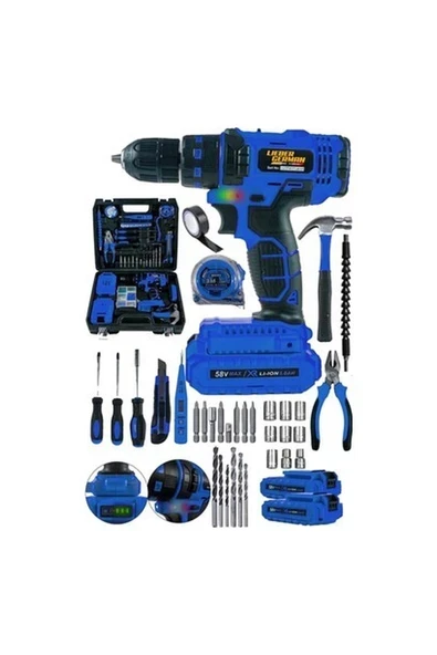 Tekno Trust Darbeli 58 Volt 8 Amper Bakır Sargılı Profesyonel Çift Akülü Pense Setli Şarjlı Vidalama Matkap ürün görseli 1