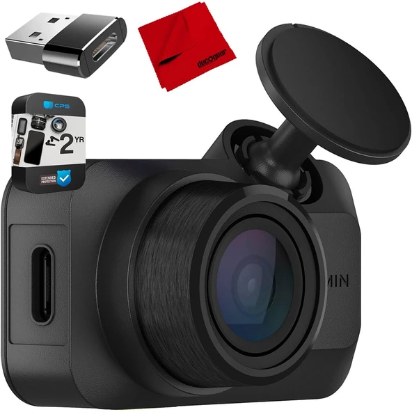 Garmin 010-02899-00 Dash Cam Mini 3 Ultracompact 1080p with 140 Degree Field of View Sche with Microfiber Temizlik Kumaş, Deco Essentials Adapt and 2 YR CPS Geliştirilmiş Koruma Paketi ürün görseli 1