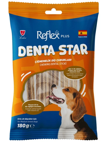 Reflex Plus Dentastar Çiğnemelik Diş Çubukları Orta Irk Yetişkin Köpek Ödül Maması 180GR ürün görseli 1