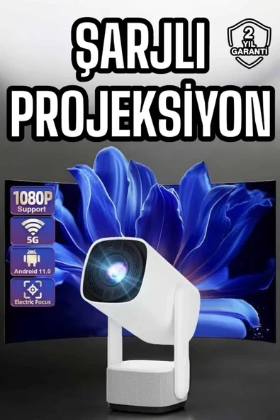 Şarjlı Projeksiyon Oyun Sinema Projektörü 4K HD Görüntü Kaliteli ürün görseli 1