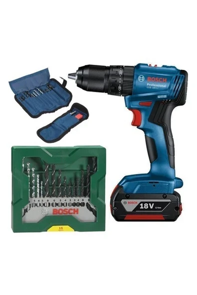 Bosch Tek Akülü Kömürsüz Darbeli Matkap Vidalama Şarjlı Matkap + 15 Parça Matkap Ucu + 23 Parça Set ürün görseli 1