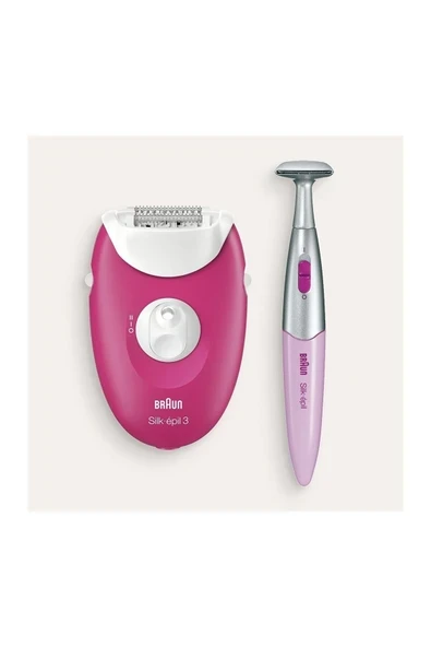 Braun Silk-épil 3 3420 Epilatör Ahududu Pembe - 2 Ek Parçalı Kablolu Epilatör / Epilasyon ürün görseli 1